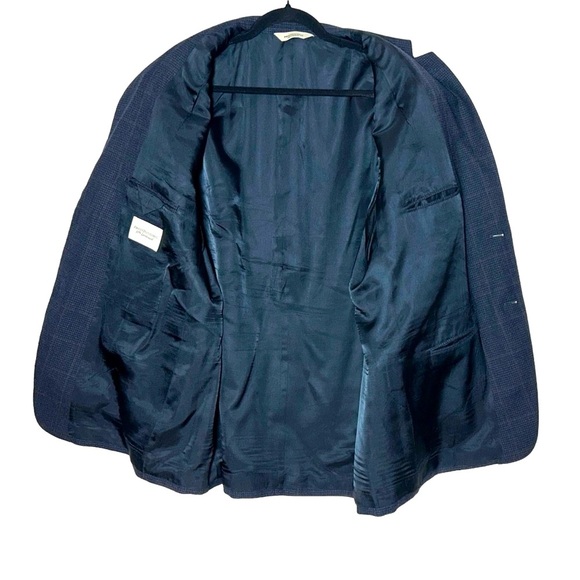 Pronto Uomo Lambswool 2-Button Windowpane Navy Plaid Sport Coat Blazer, Size 46R - Picture 7 of 13